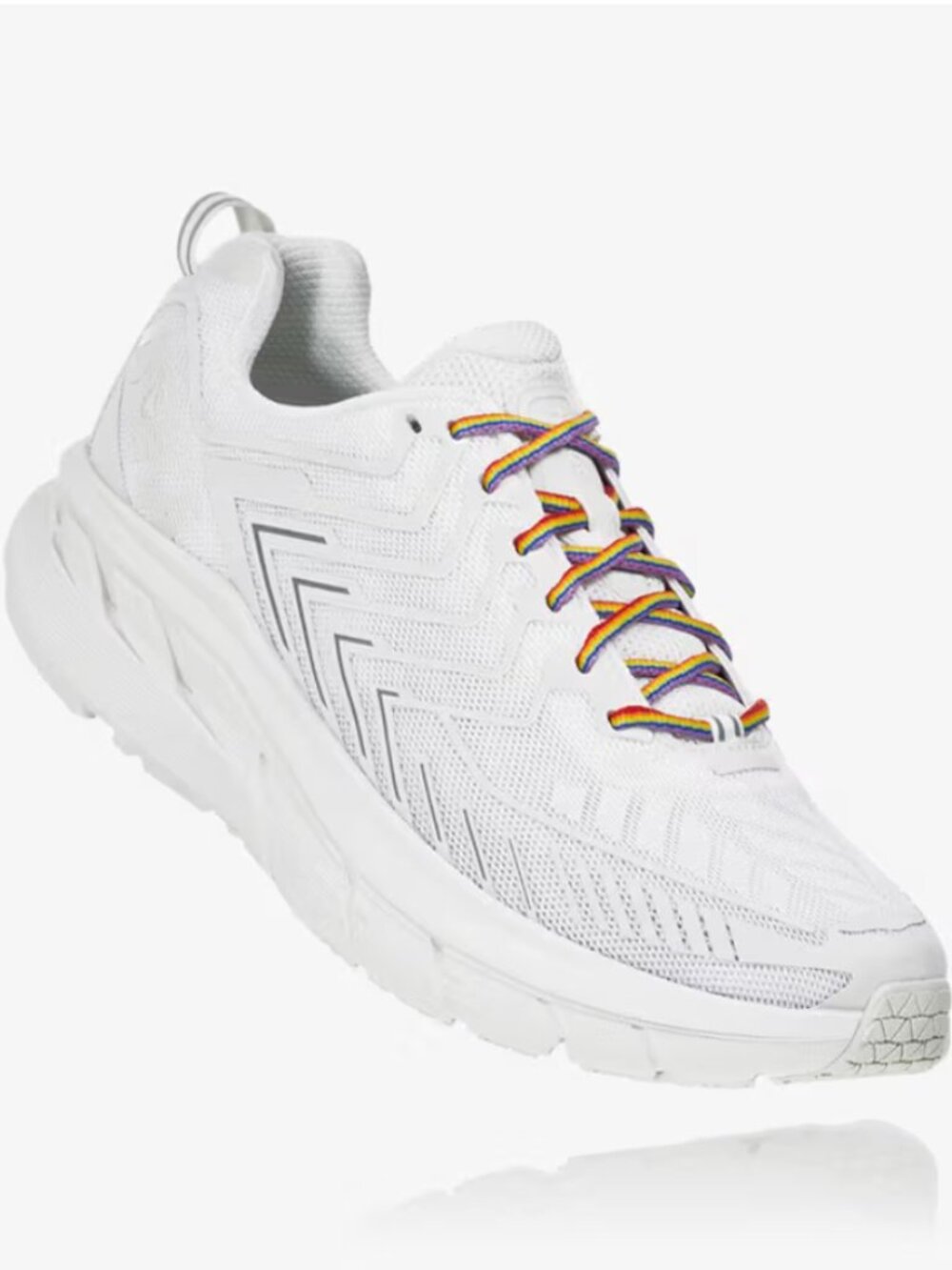 Hoka x Outdoor Voices Clifton Sneaker in White / Rainbow Laces (8)